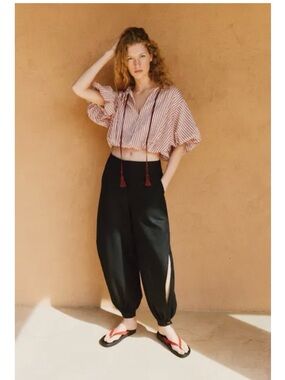 Zara Black Split-Side Linen Jogger Pants